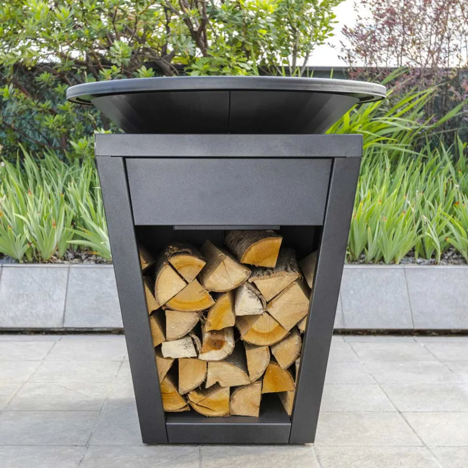 Wood Burning Barbecue With Cooking Plate And Wood Holder Compartment – Ferran Viadurini