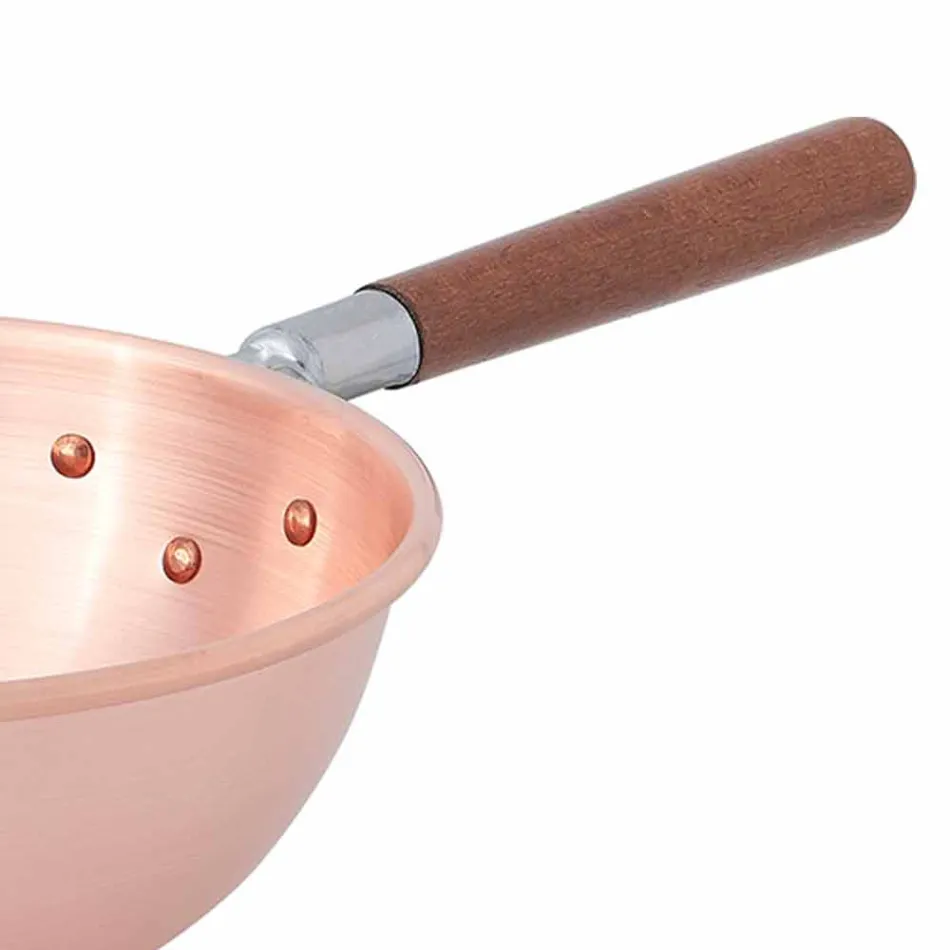 Hand Tinned Copper Bastardella with Wooden Handle 30 cm - Giampiero Viadurini