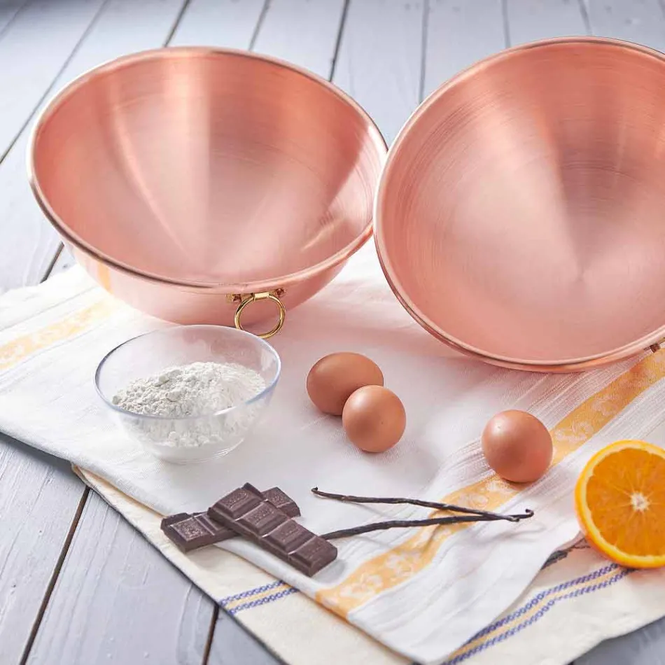 Semispherical Bastardella in Hand Tinned Copper with Ring 36 cm - Giampiero Viadurini