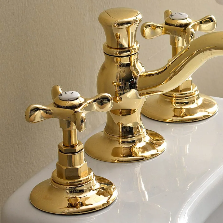 3 Hole Bidet Mixer with Classic Handmade Brass Waste - Fioretta Viadurini