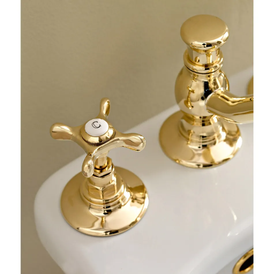 3 Hole Bidet Mixer with Classic Handmade Brass Waste - Fioretta Viadurini