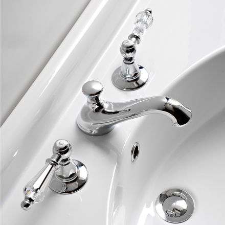 3 Hole Basin Mixer with Classic Style Levers in Handcrafted Brass - Noriana Viadurini