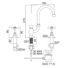 3-hole basin mixer with high spout in classic handmade brass - Fioretta Viadurini