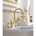3-hole basin mixer with high spout in classic handmade brass - Fioretta Viadurini