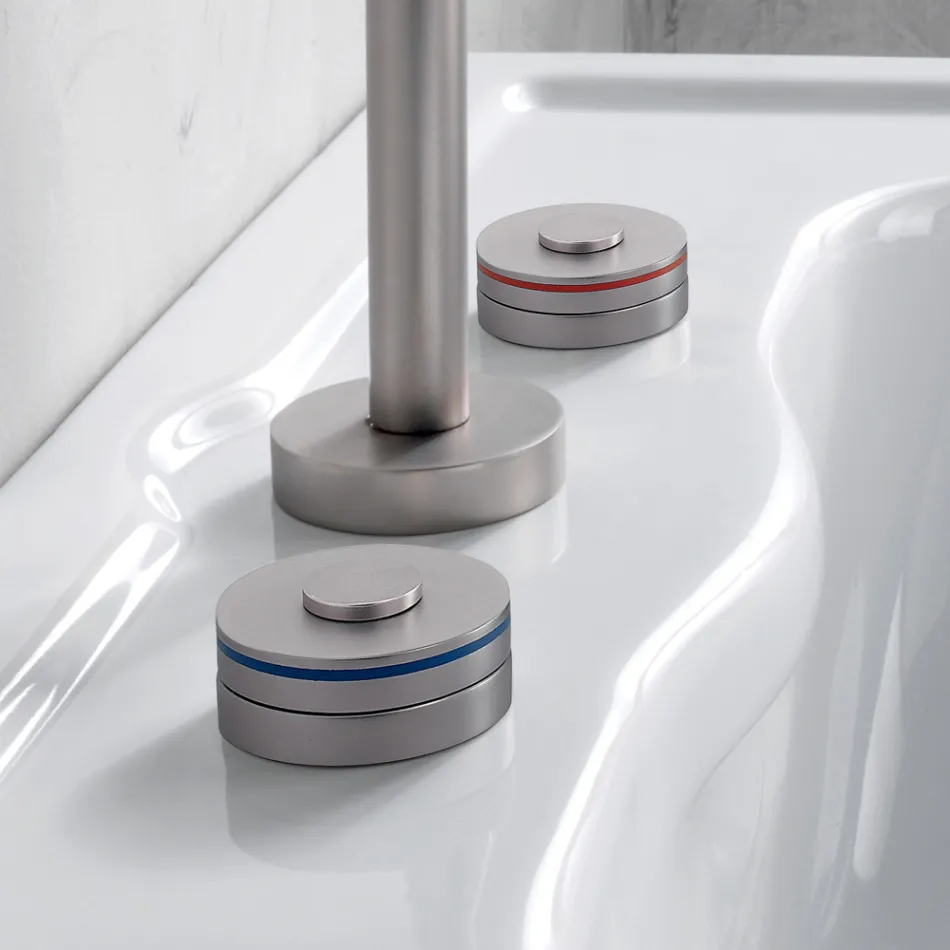 Modern 3-Hole Basin Mixer with Red and Blue Lines Made in Italy - Quito Viadurini