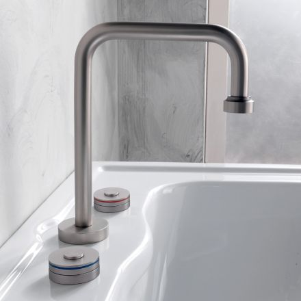 Modern 3-Hole Basin Mixer with Red and Blue Lines Made in Italy - Quito Viadurini