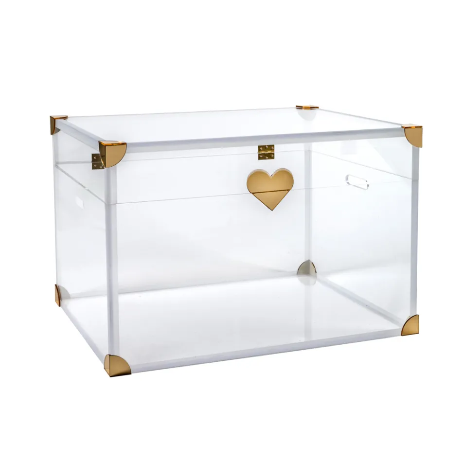 Plexiglass Storage Trunk with Gold Details Made in Italy - Briseide Viadurini