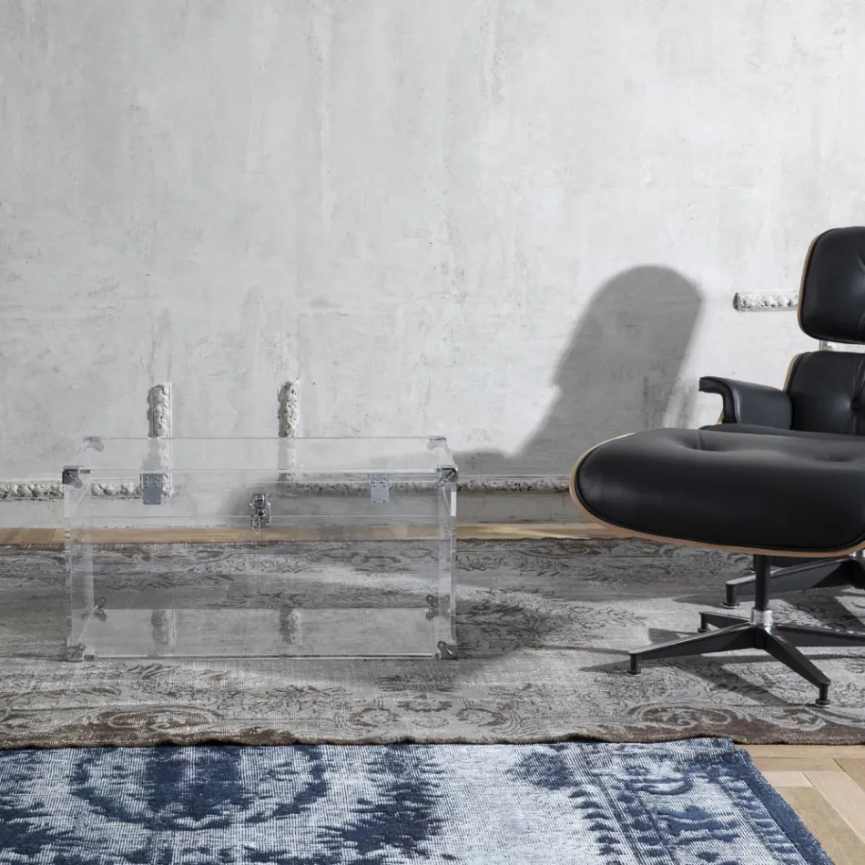 Design Trunk in Transparent Acrylic Crystal and Modern Steel - Dante Viadurini