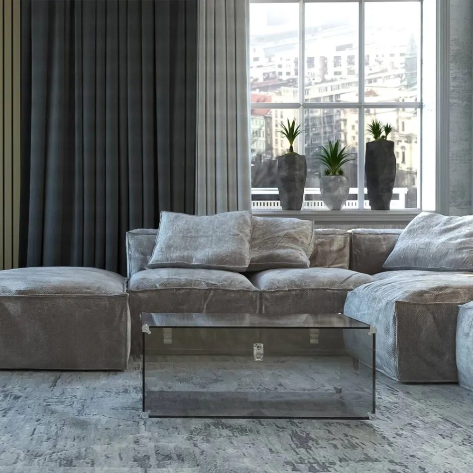 Trunk in Transparent or Smoked Acrylic Crystal and Modern Steel - Dante Viadurini