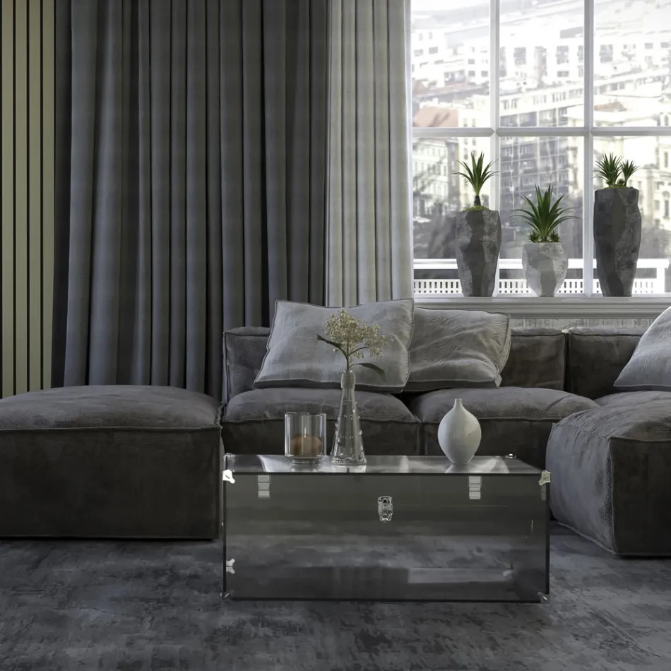 Trunk in Transparent or Smoked Acrylic Crystal and Modern Steel - Dante Viadurini