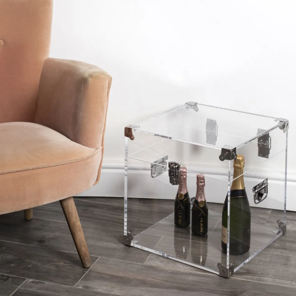 Trunk in Transparent or Smoked Acrylic Crystal and Modern Steel - Dante Viadurini