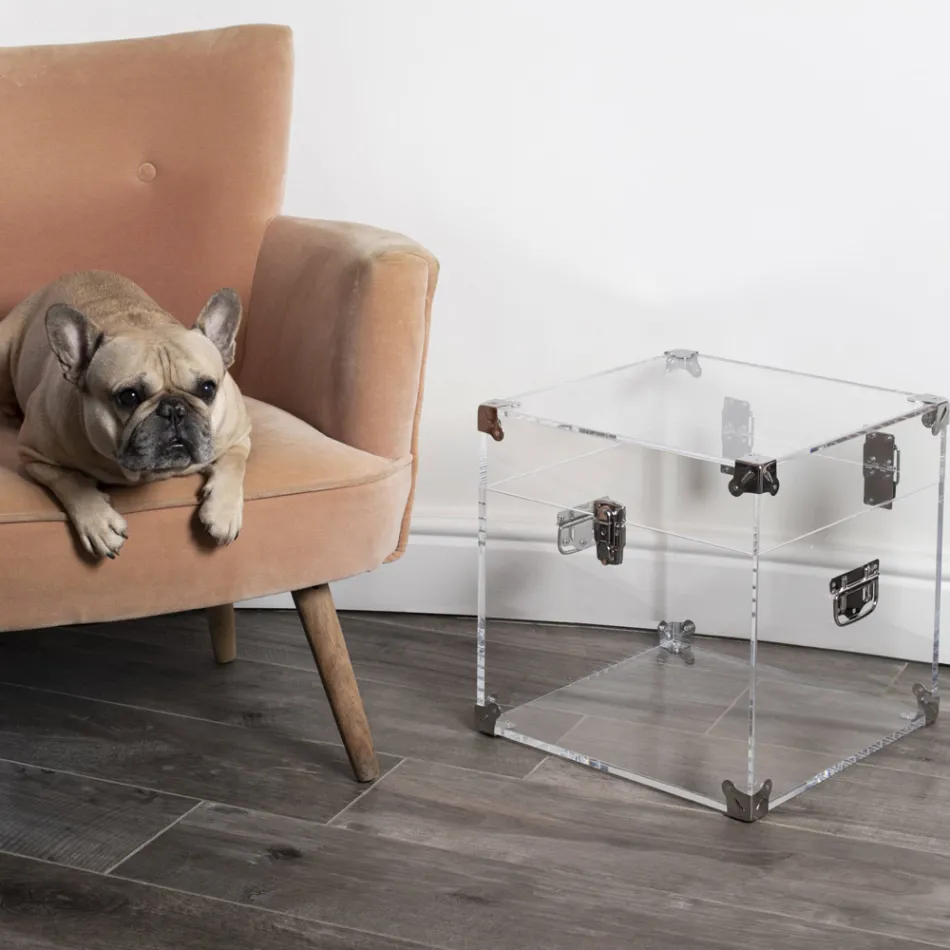 Trunk in Transparent or Smoked Acrylic Crystal and Modern Steel - Dante Viadurini