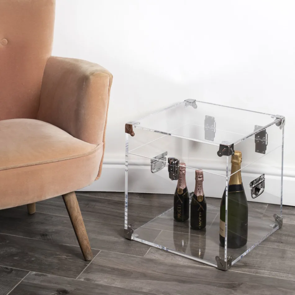 Trunk in Transparent or Smoked Acrylic Crystal and Modern Steel - Dante Viadurini