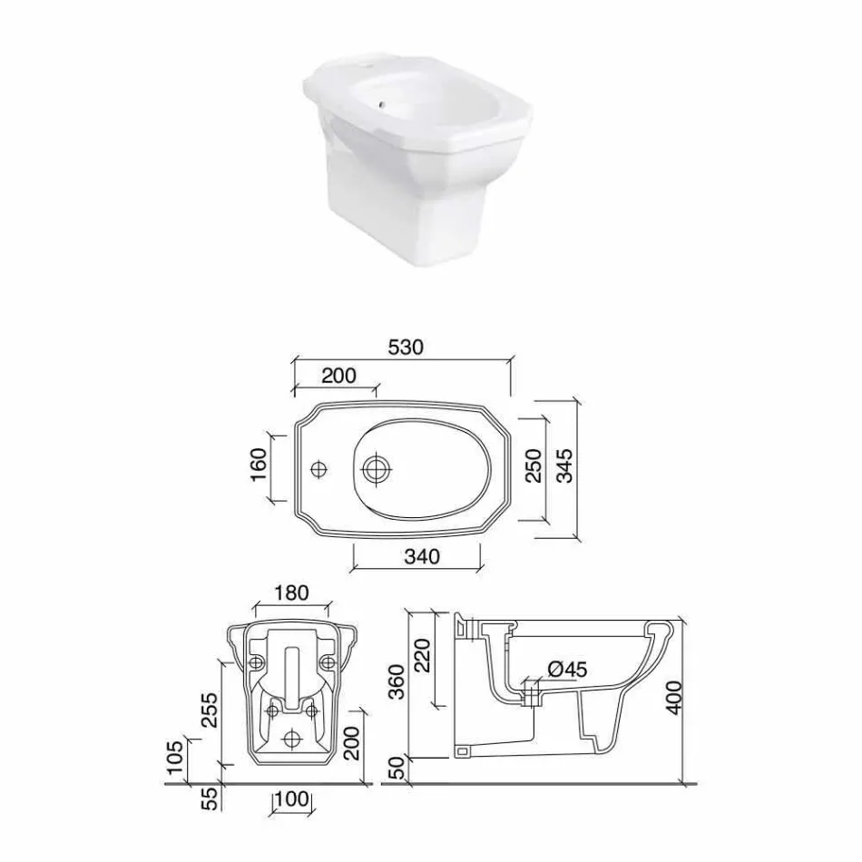 White Ceramic Classic Style Hanging Bidet, Made in Italy - Nausica Viadurini