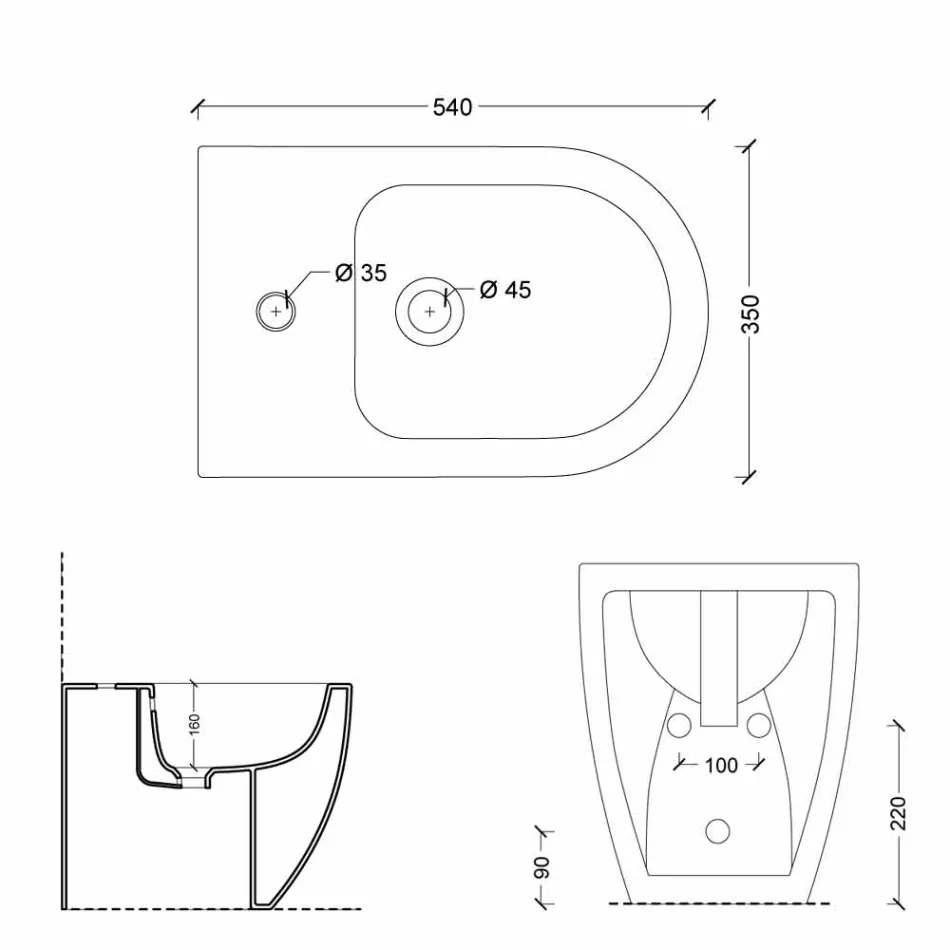 Modern ceramic bidet Shine Square Rimless 54x35cm made in Italy Viadurini