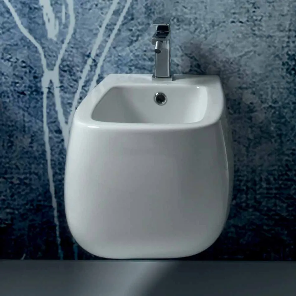 Design suspended bidet in white Gaiola ceramic, made in Italy Viadurini