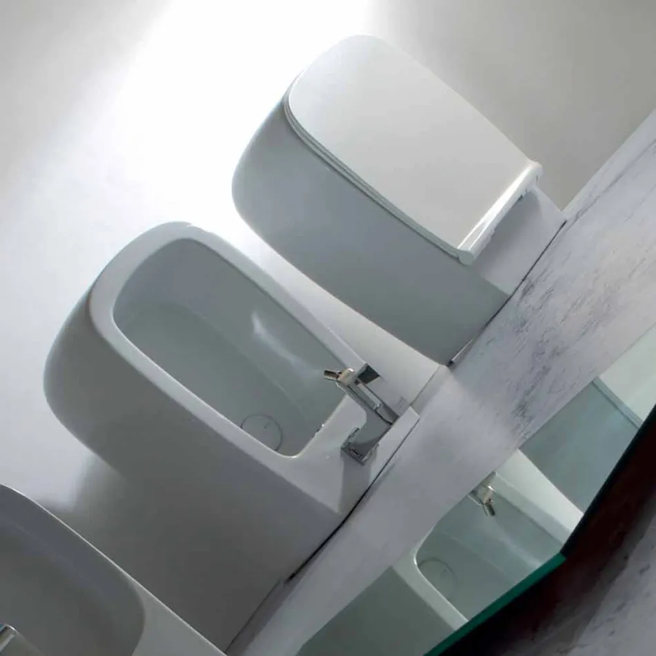 Design suspended bidet in white Gaiola ceramic, made in Italy Viadurini