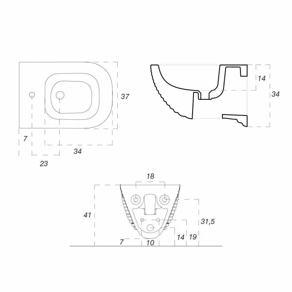 Suspended Bidet of Made in Italy Design in Trabia Ceramics Viadurini