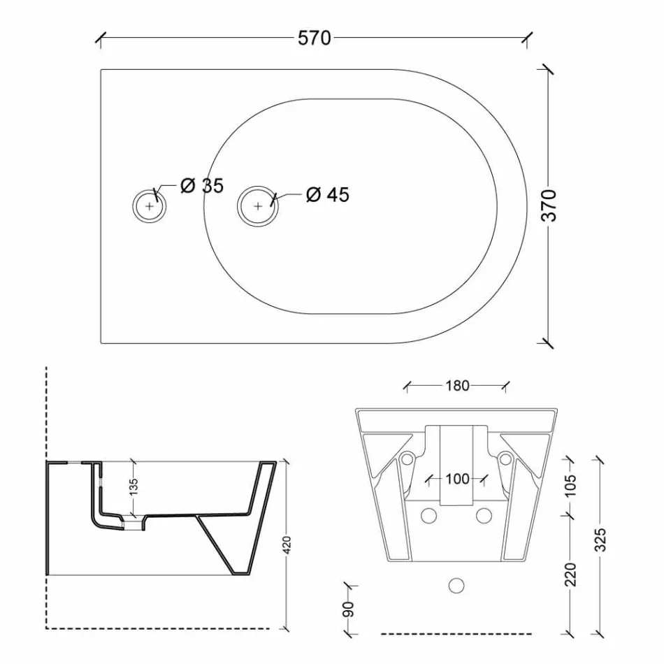 Suspended design ceramic bidet Sun Round 57x37cm, made in Italy Viadurini
