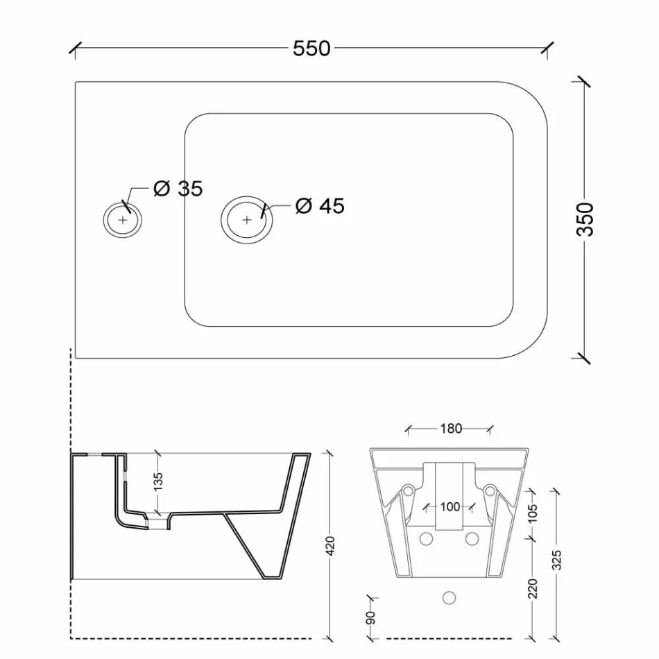 Design suspended ceramic bidet Sun Square 55x35cm, made in Italy Viadurini
