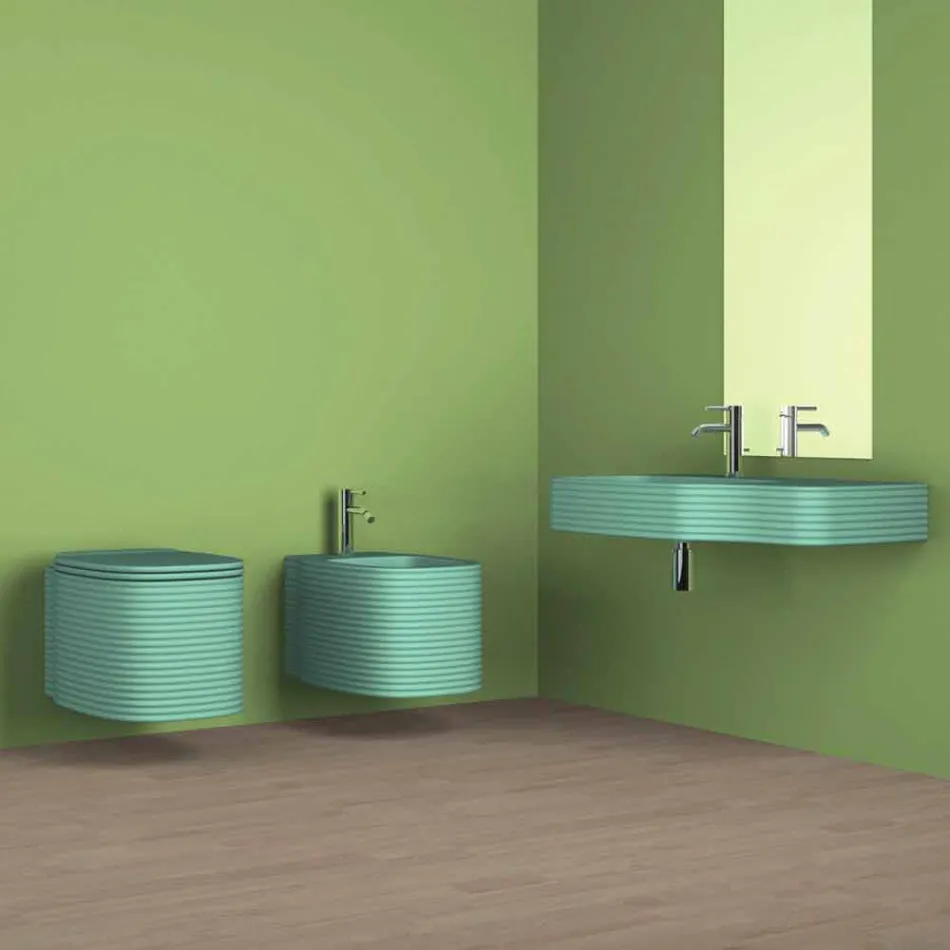 Wall-hung ceramic bidet of modern design produced in Italy, Hamlet Viadurini
