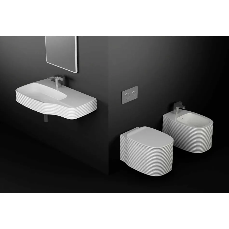 Wall-hung ceramic bidet of modern design produced in Italy, Hamlet Viadurini