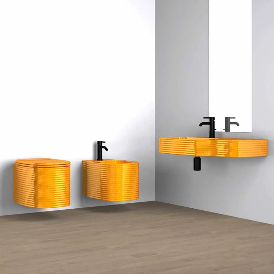 Wall-hung ceramic bidet of modern design produced in Italy, Hamlet Viadurini