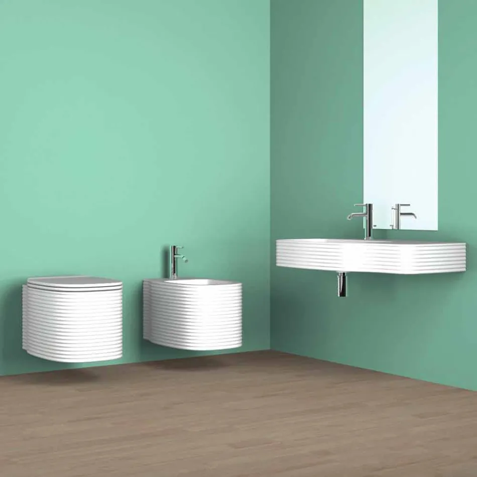 Wall-hung ceramic bidet of modern design produced in Italy, Hamlet Viadurini
