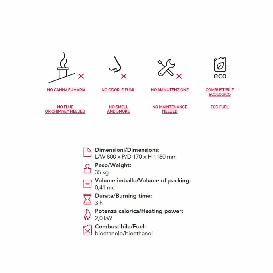 Biocamino from bioethanol earth, flame modern design in the shape Todd Viadurini