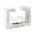 Floor Bio Fireplace in White Painted Metal and Tempered Glass - Pelide