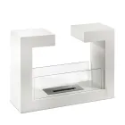 Floor Bio Fireplace in White Painted Metal and Tempered Glass - Pelide Viadurini