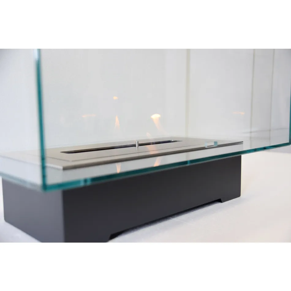 Modern Design Floor Bio-fireplace in Glass and Steel or Corten - Bradley Viadurini