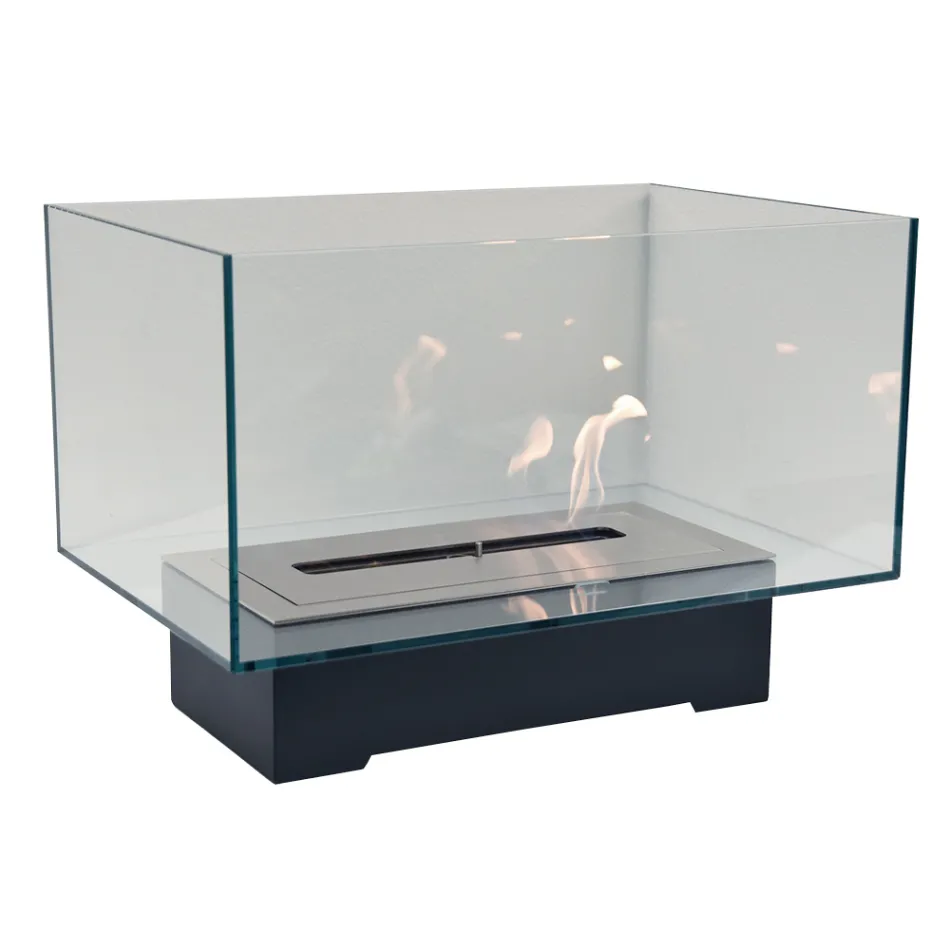 Modern Design Floor Bio-fireplace in Glass and Steel or Corten - Bradley Viadurini