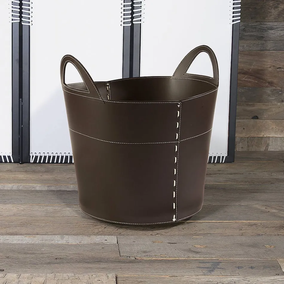 Wooden Bag in Double Layer Leather and Wooden Base Made in Italy Viadurini