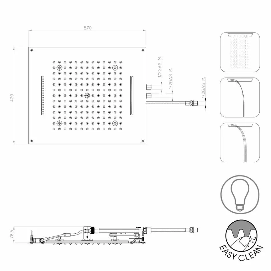 Bossini Dream shower head with three jets with modern color therapy Viadurini