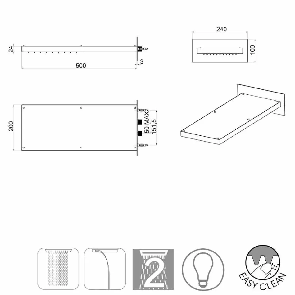 Bossini Manhattan shower head in stainless steel with two jets Viadurini
