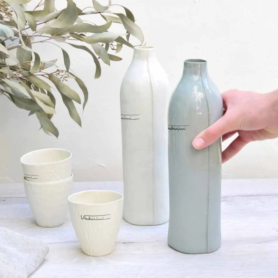 Luxury Design White and Gray Porcelain Bottles 2 Unique Pieces - Arcivero Viadurini