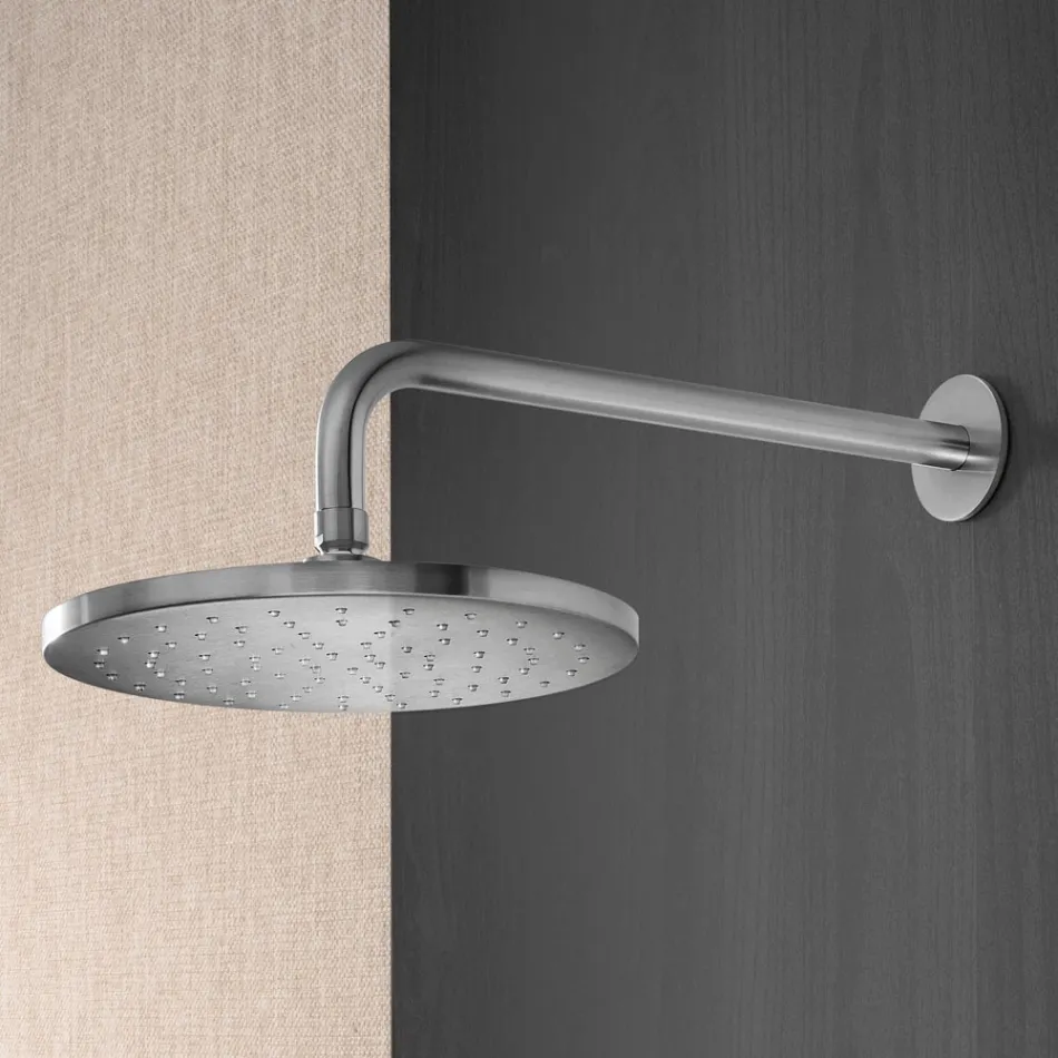 Shower Arm with Round Anti-Limescale Shower Head in AISI 316L Steel - Artigli Viadurini