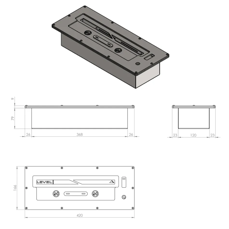 Rectangular built-in bioethanol burner 2 Lt Viadurini