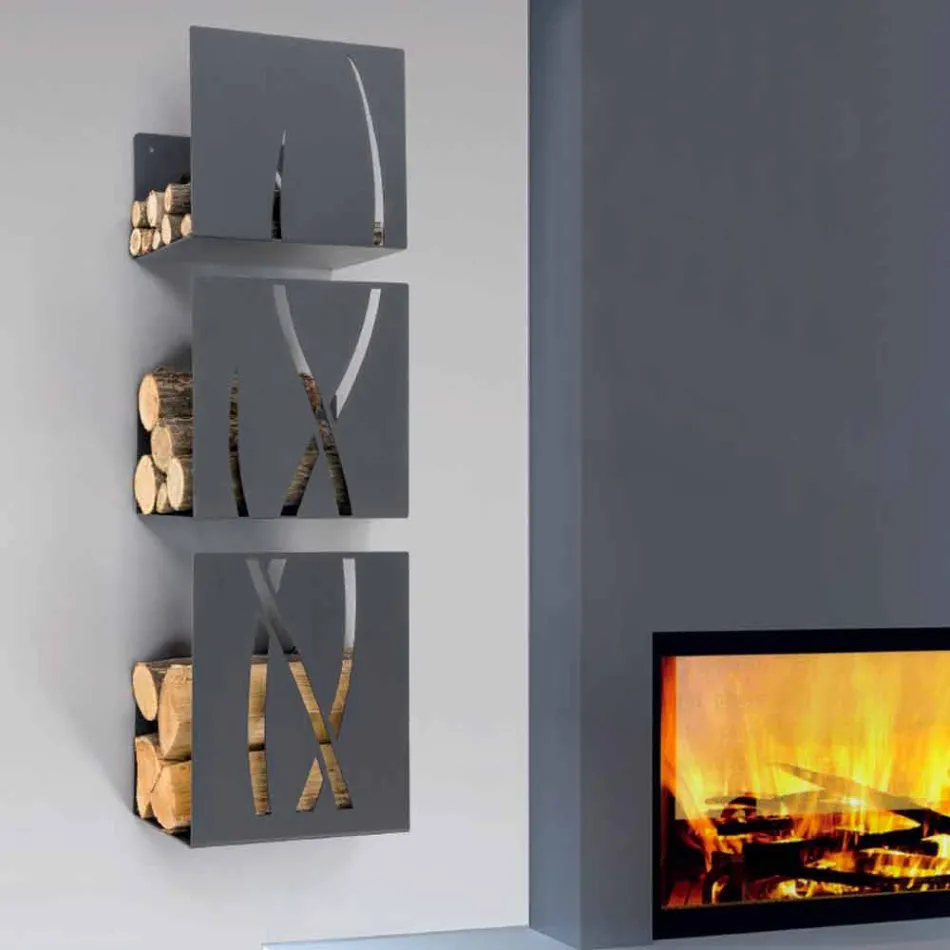 Caf Design Trio wall-mounted steel firewood holder made in Italy Viadurini
