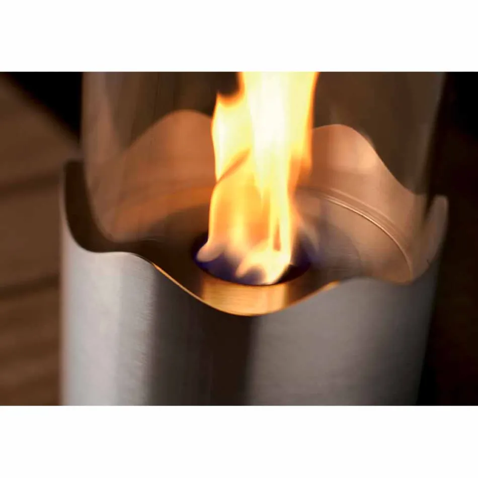 Bioethanol fireplace with stainless steel table and glass Leon, made in Italy Viadurini