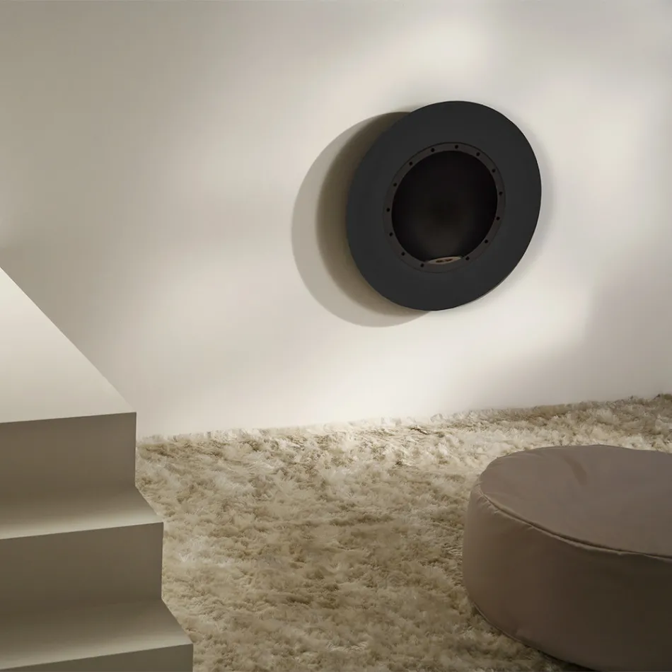 Round Design Wall Bioethanol Fireplace in Painted Steel - Trenton Viadurini