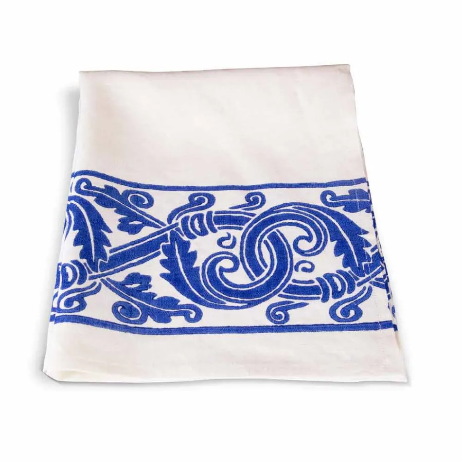 Linen Canvas of Italian Craftsmanship with Hand Printed Design - Trademarks Viadurini