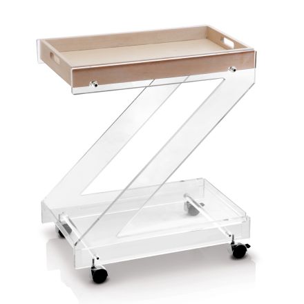 Trolley 2 Shelves in Transparent Acrylic Crystal with Tray - Zazza Viadurini