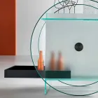 Bar Trolley in Extra-clear Glass with Wheels and Extractable Tray - Pigolo Viadurini