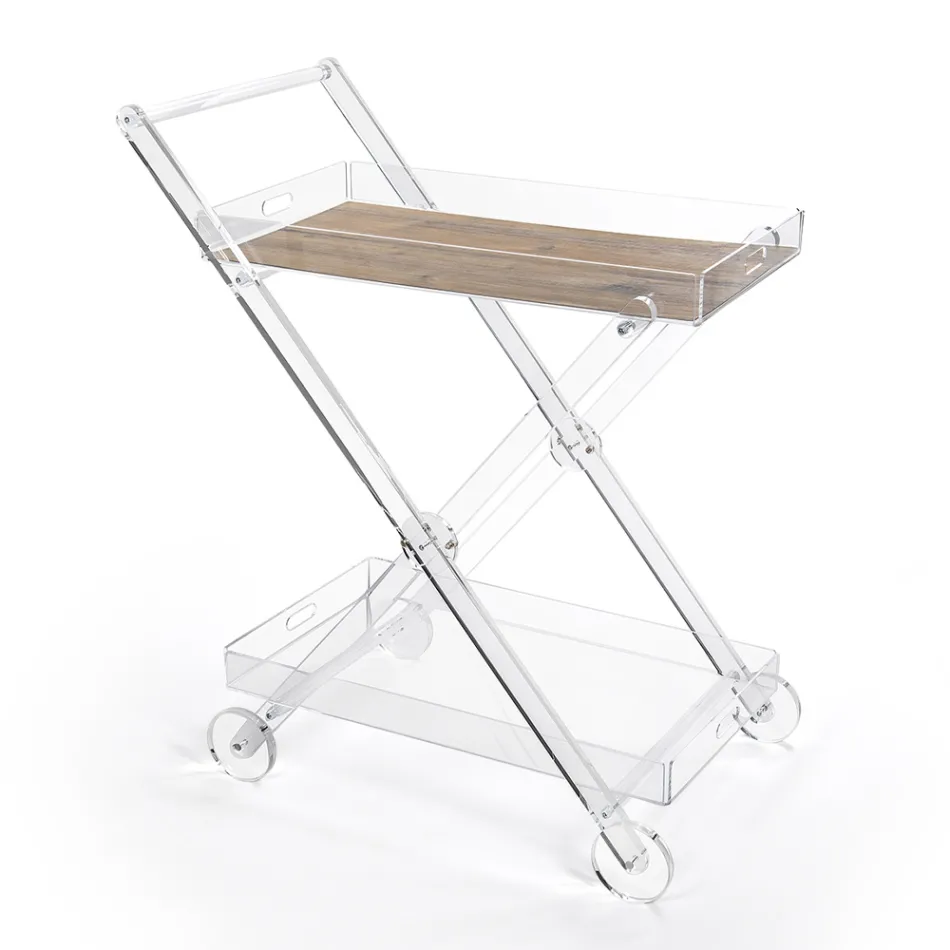 Kitchen Trolley 4 Wheels in Transparent Plexiglass or with Wood - Magimbo Viadurini
