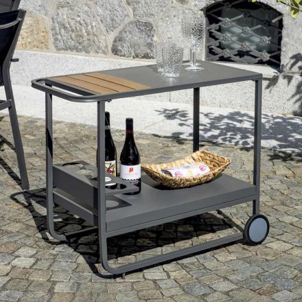Outdoor Cart in Aluminum and Resin Wood with Wheels - Virel Viadurini