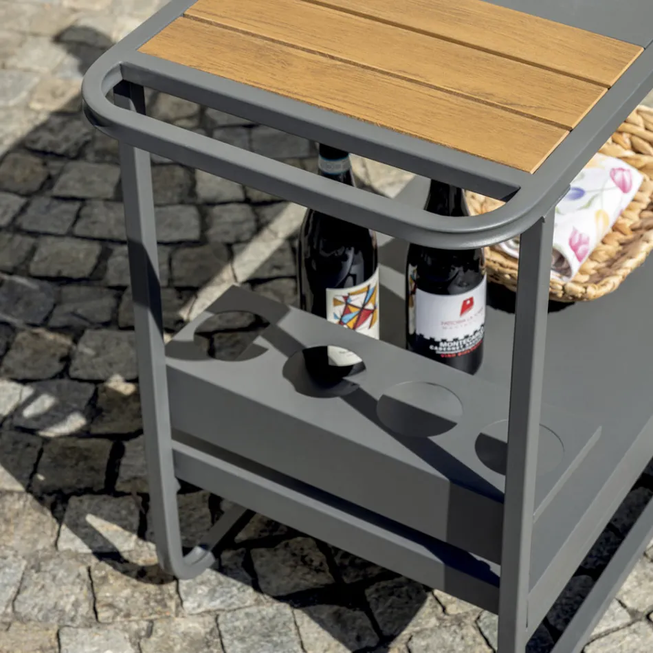 Outdoor Cart in Aluminum and Resin Wood with Wheels - Virel Viadurini