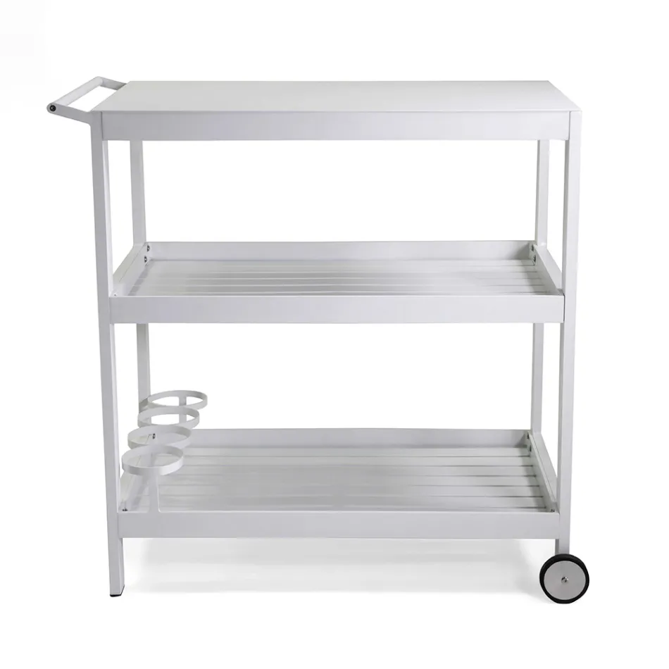 Aluminum Trolley with Different Finishes with Wheels and 3 Shelves - Tent Viadurini