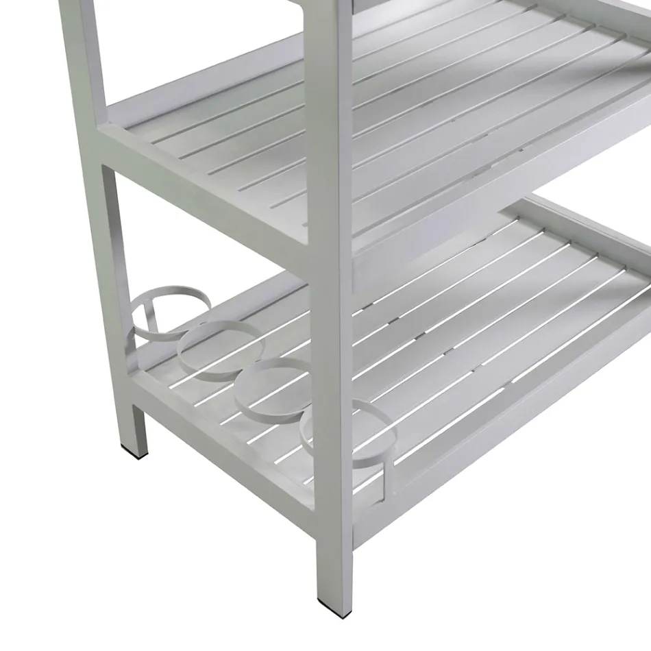 Aluminum Trolley with Different Finishes with Wheels and 3 Shelves - Tent Viadurini